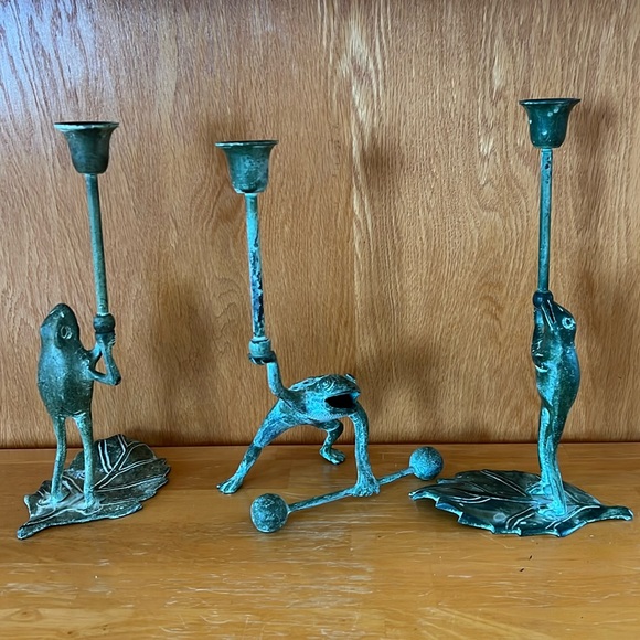 Artistic Bronze Green Frog Candle Holder Set of 3 Pier 1